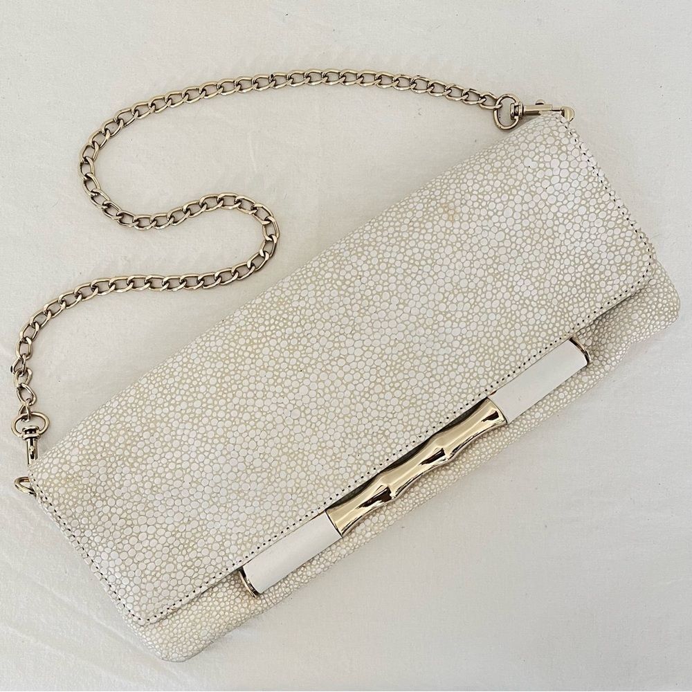Elaine Turner Cream Clutch with Gold Accents